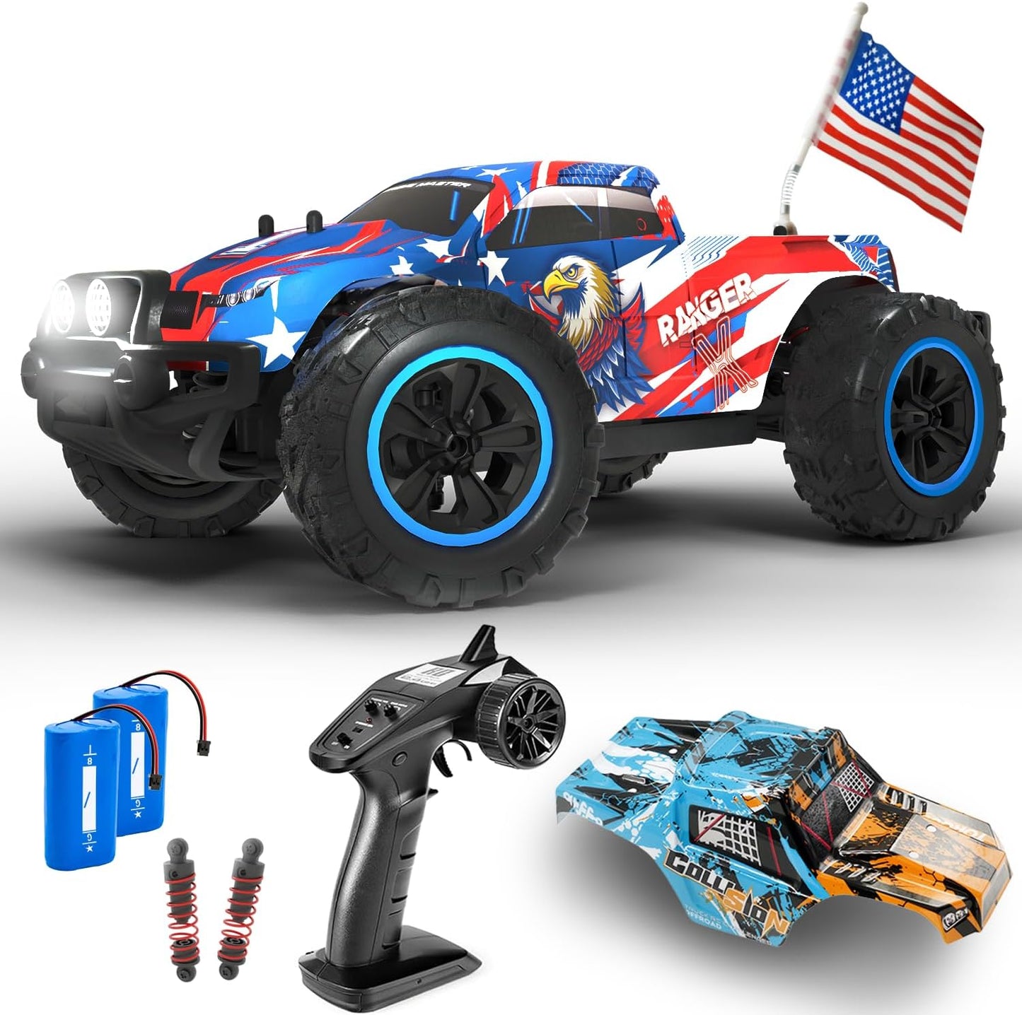 Fast RC Car 4x4 Truck - 36 mph 1:16 Brushless Motor Remote Control Car for Adults & Kids - Monster Off-Road, Durable, High-Speed Stunt with Extra Parts