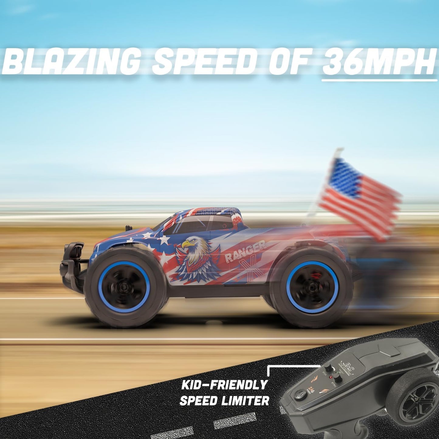 Fast RC Car 4x4 Truck - 36 mph 1:16 Brushless Motor Remote Control Car for Adults & Kids - Monster Off-Road, Durable, High-Speed Stunt with Extra Parts