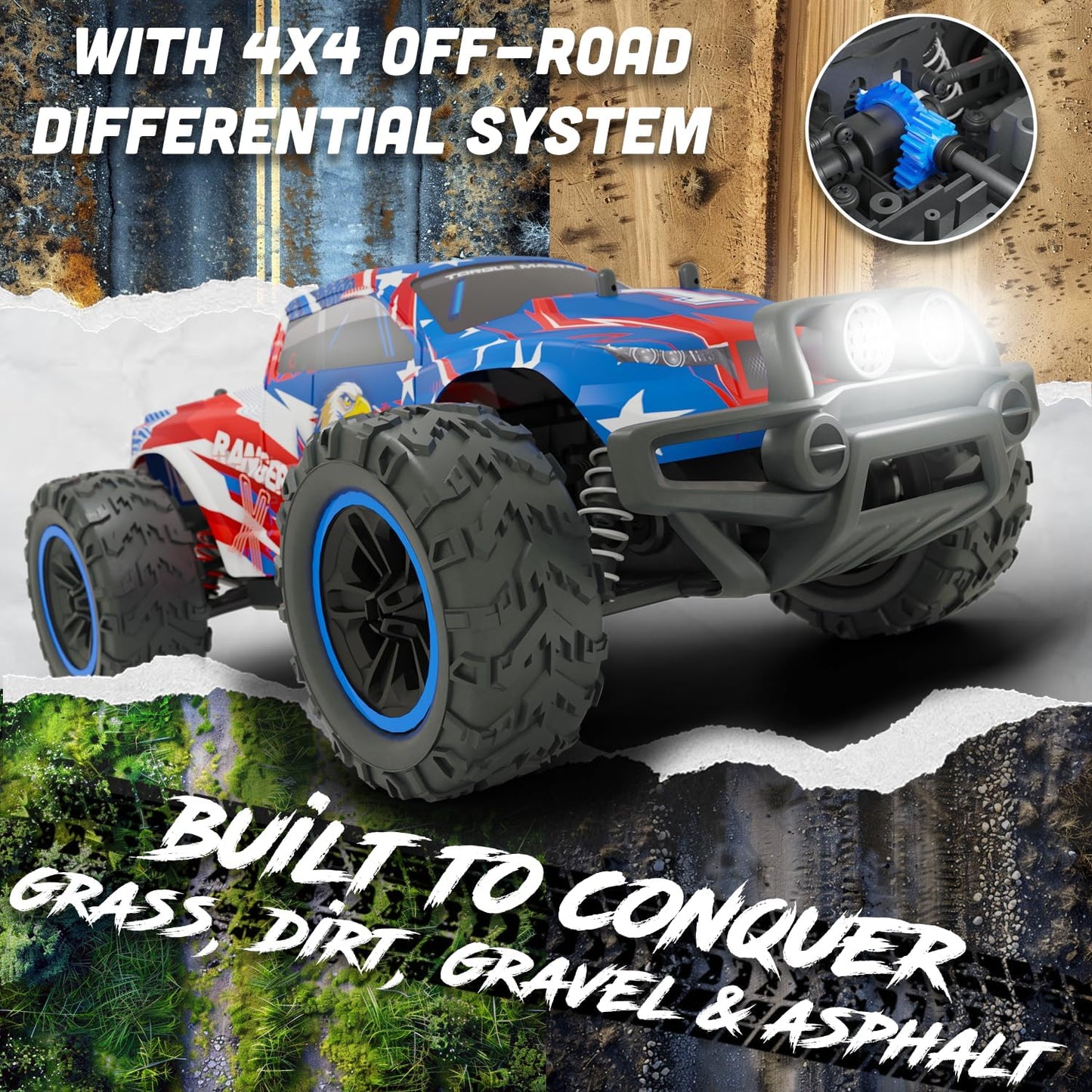 Fast RC Car 4x4 Truck - 36 mph 1:16 Brushless Motor Remote Control Car for Adults & Kids - Monster Off-Road, Durable, High-Speed Stunt with Extra Parts