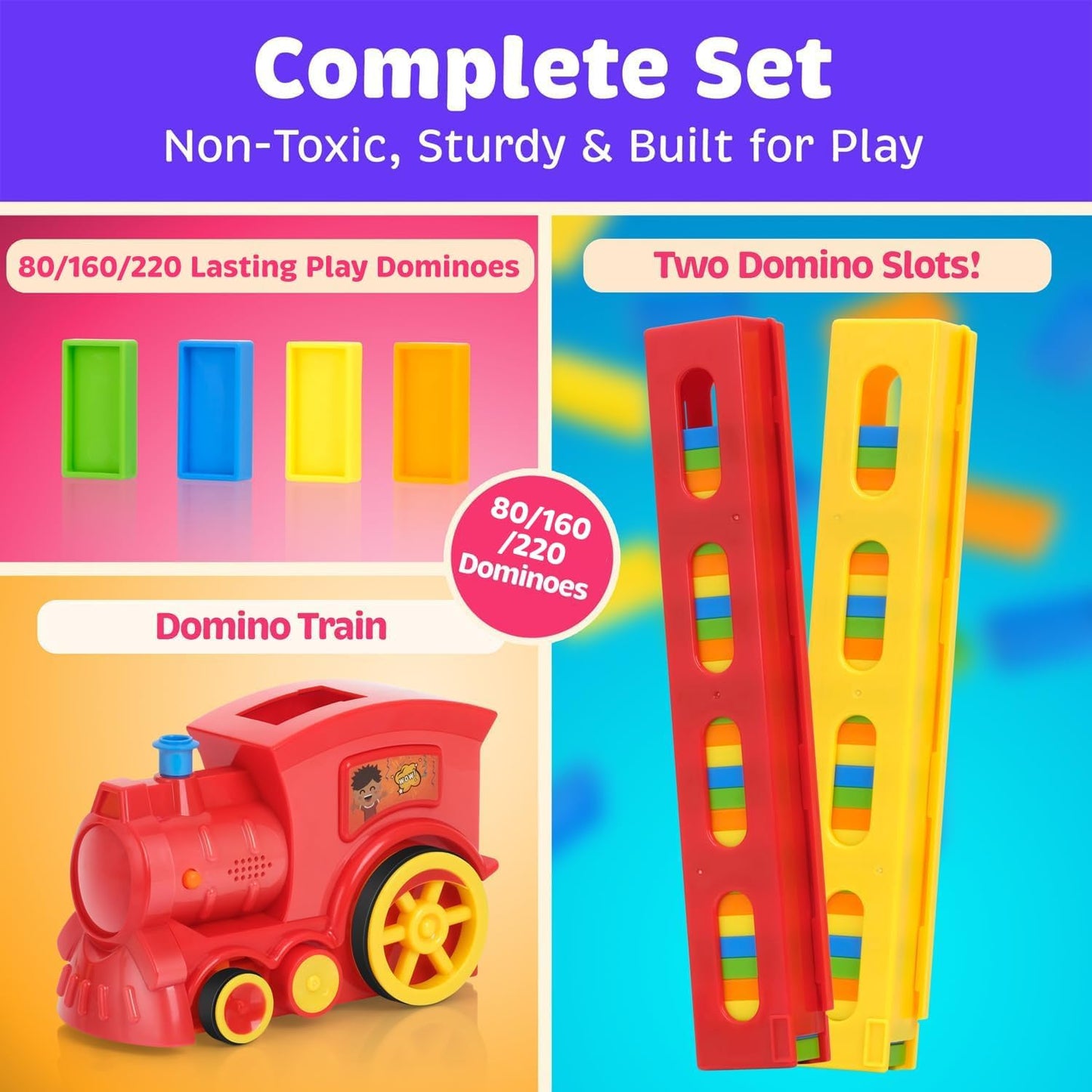 Domino Train for Kids - Domino Rally Train Montessori Toys for Boys and Girls