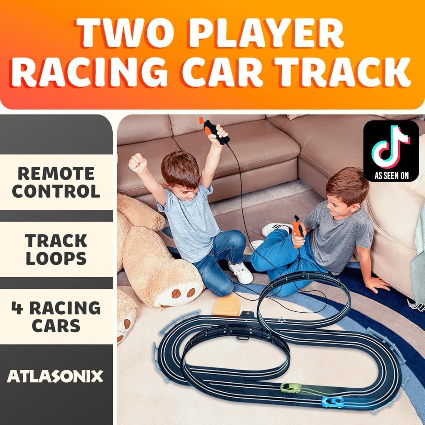 Atlasonix Dual Slot Car Race Track Set - Electric Race Tracks & Accessories for Kids Age 5+